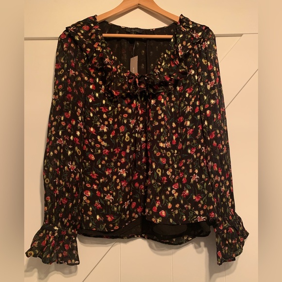 NWT J.CREW Ruffleneck top in midnight vintage floral Size M Item BD800 - Picture 1 of 5